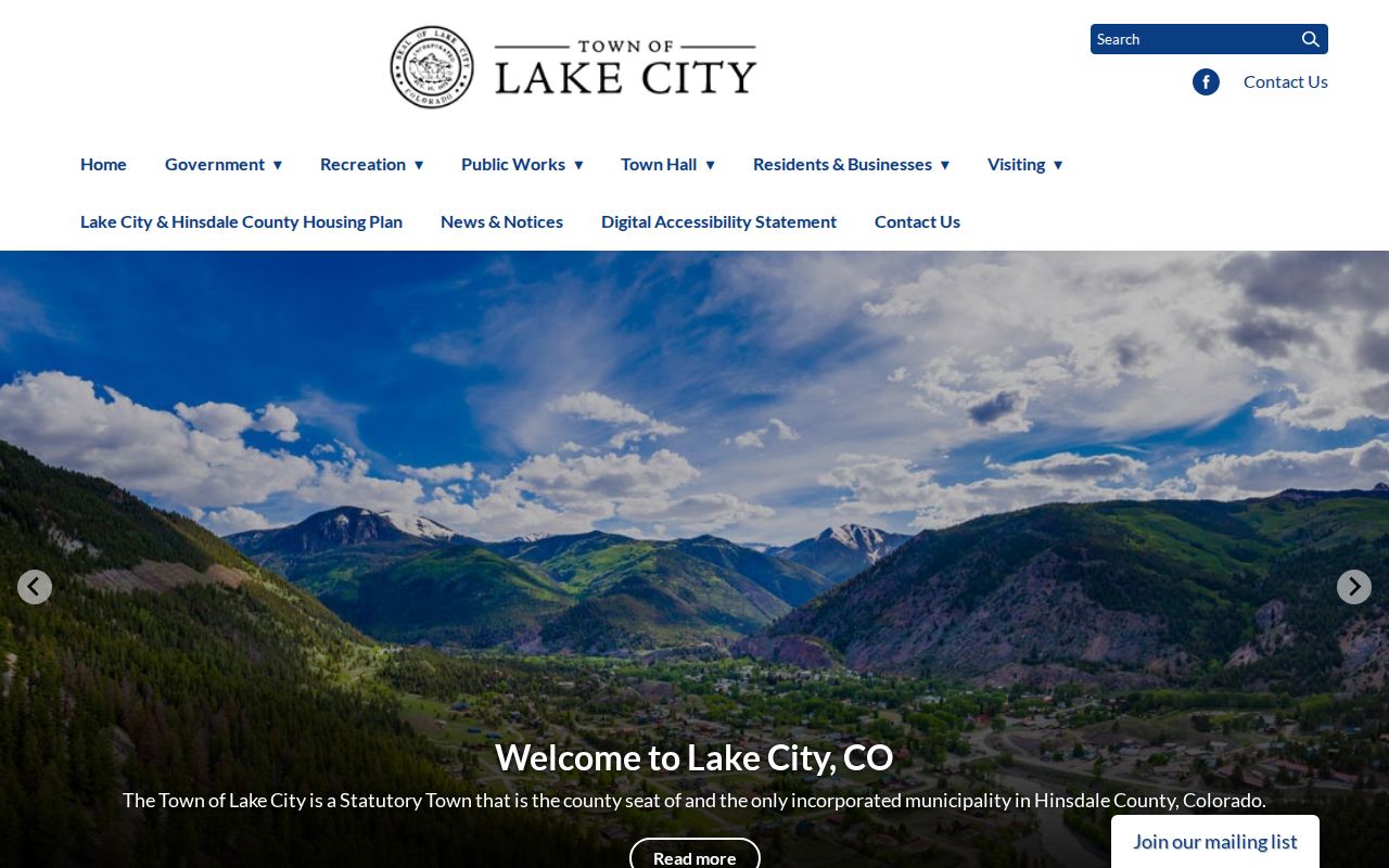 Official Lake City town page identifying the county seat and municipal government