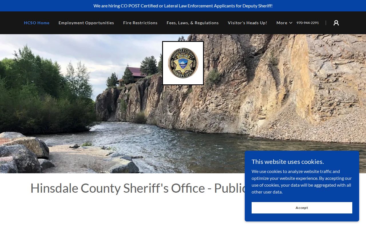 Official Hinsdale County Sheriff homepage and public contact navigation